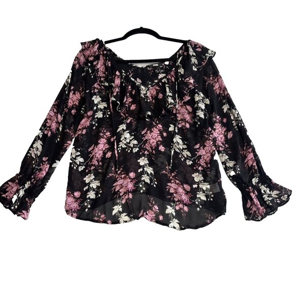 Paige 100% Silk Llara Floral Ruffle Blouse In Mauve Rose Multi Women's Sz XS - Picture 1 of 11